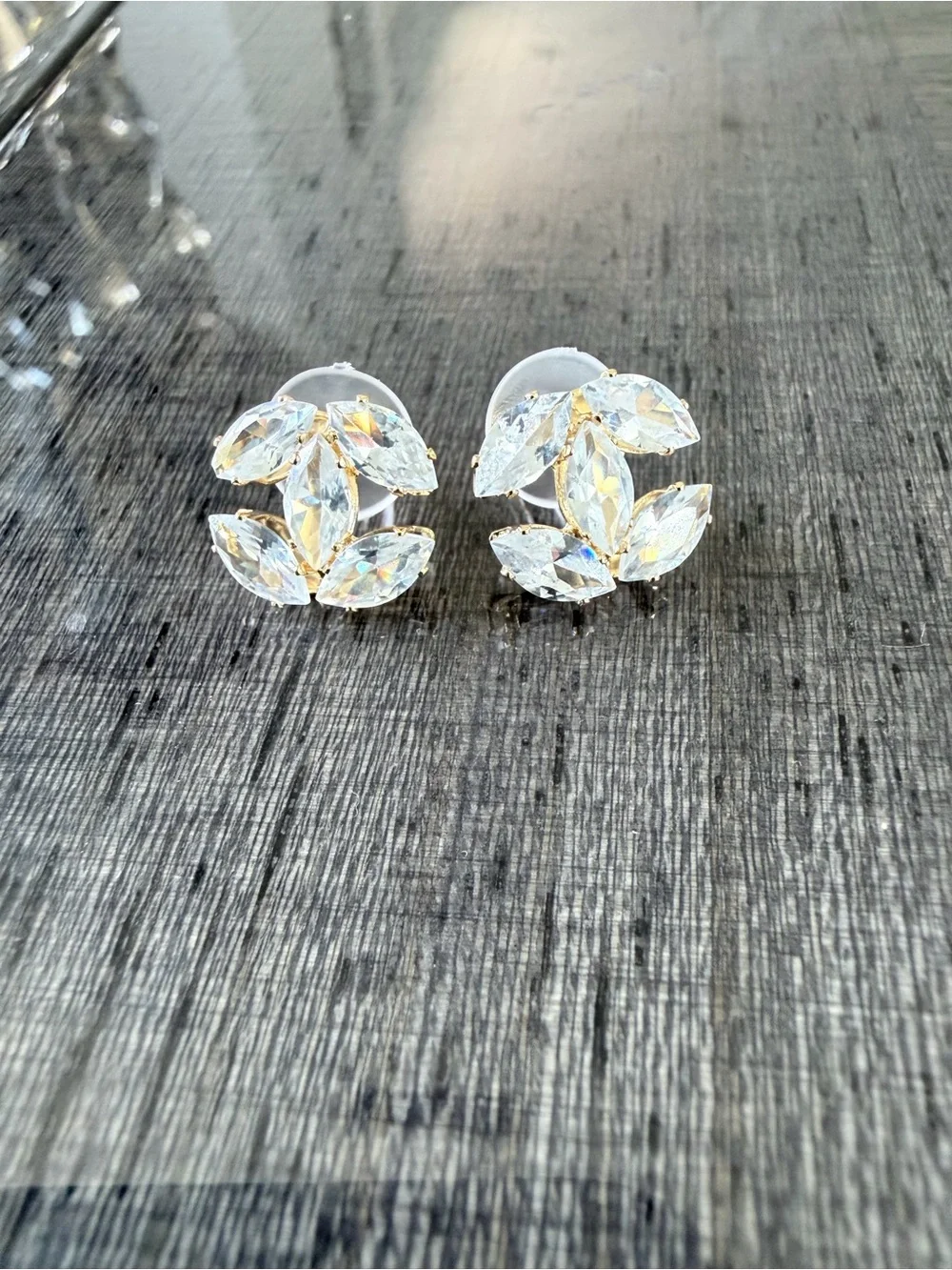 Chanel Gold-Setting Clear Marquise Crystal Cluster Earrings - Women Jewelry